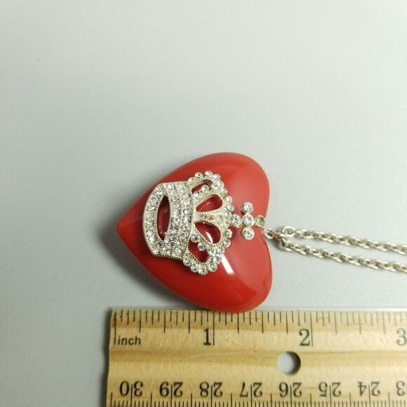 Vintage Red Heart with Rhinestone Crown Pendant and Long Chain Adjustable Length - Picture 6 of 10